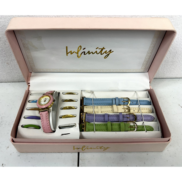 INFINITY LADIES WATCH SET -- interchangeable bands &‎ bezels needs new battery - Picture 1 of 4